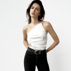 NWT Zara Asymmetric One Shoulder Cut Out Top, Size L
